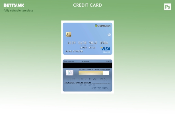 Модерен стил за дебитна шаблон за банкарска виза Credins за Албанија